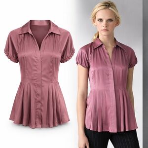 BCBGMaxAzria | Teaberry Silk Blend Pleated Blouse | Pink Mauve | M